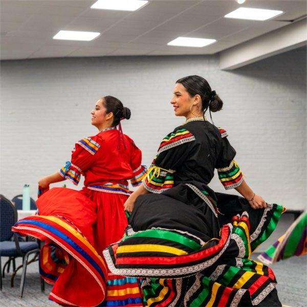 Dancers from the student dance group Monarcas perform at the César Chávez celebration.