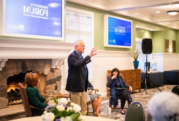 Bror Saxberg answers a question from an audience member during the President's Forum on October 25.