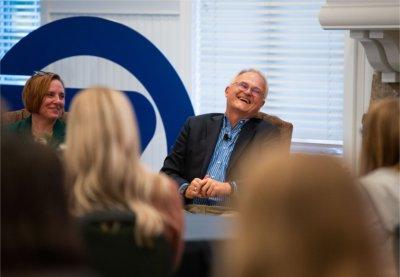 Bror Saxberg laughs following a comment during the President's Forum on October 25.