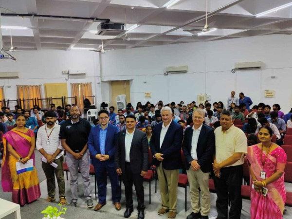 The group meets with leaders from the the Gokaraju Rangaraju Institute of Engineering and Technology after delivering master class.